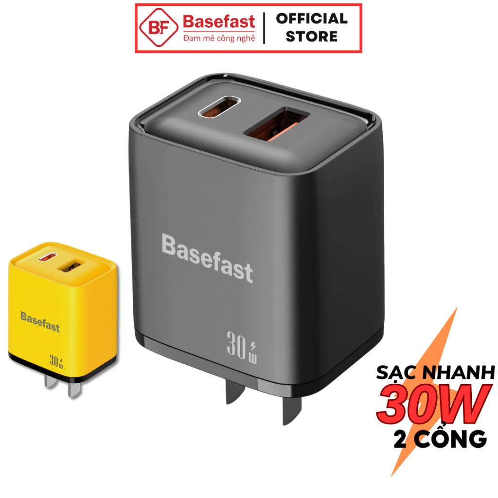 Củ sạc nhanh 30W Basefast cục sạc 2 cổng chống quá tải nhiệt siêu bền cho iP samsung Xiaomi Oppo