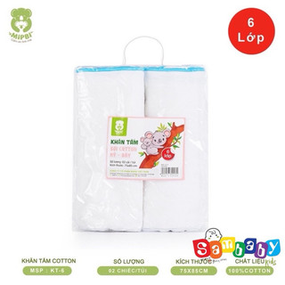 SET 2 KHĂN TẮM XÔ SỢI COTTON MỸ DÀY 6 LỚP KT 75 x 85 CHO BÉ MIPBI