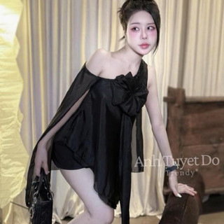 Set bộ đồ nữ thiết kế áo lệch vai 2 lớp phối quần sooc