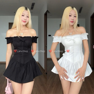[Sẵn]Đầm mặc 2 kiểu Cao Cấp 2 màu, Váy trễ vai dáng ngắn chiết eo Tôn dáng kèm quần LanuShop