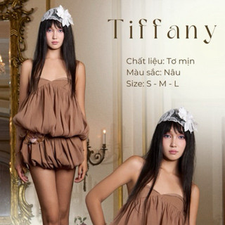 AMELIE - Set áo baby doll cúp ngực + chân váy bí kèm belt hoa handmade - Tiffany Set