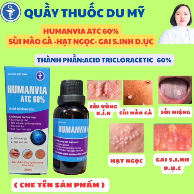 Humanvia ATC 60% thổi bay sùi mào gà mụn cóc mụn gai sd hạt ngọc Quầy thuốc Du Mỹ