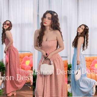 VÁY MAXI TẶNG KÈM KHĂN TURBAN CARO CHUN NGỰC DÁNG SIÊU DÀI - HÀNG LOẠI 1