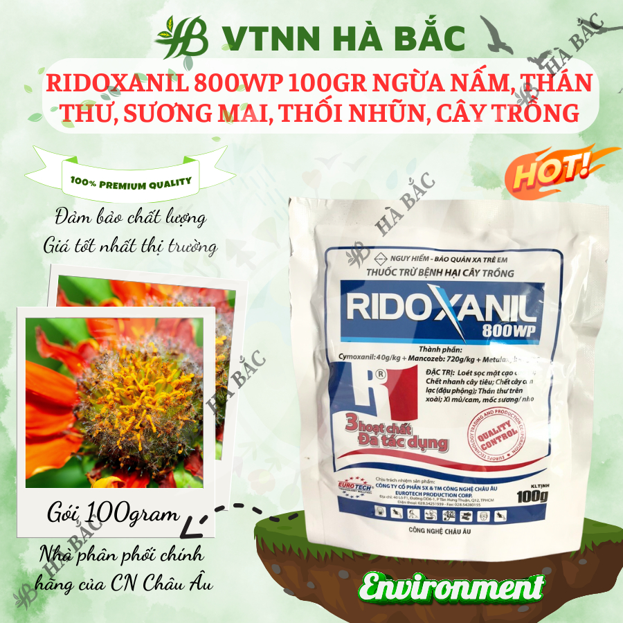 Chế Phẩm Ngừa Nam Ridoxanil 800WP, Thán Thư, Sương Mai, Thối Nhũn, Cây Trồng (Gói 100gram)