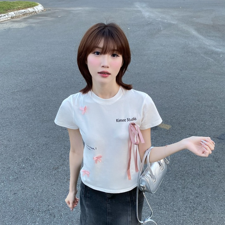 Áo baby tee brandy coquette phối nơ siêu xinh vải thun cotton | BigBuy360 - bigbuy360.vn