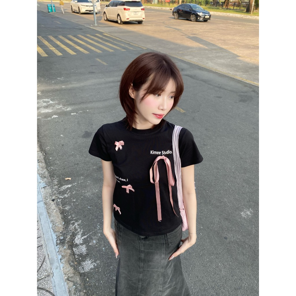 Áo baby tee brandy coquette phối nơ siêu xinh vải thun cotton | BigBuy360 - bigbuy360.vn