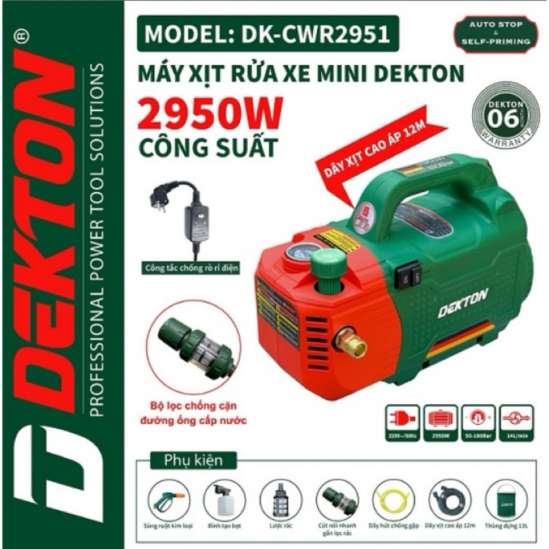 Máy rữa xe Dekton công xuất cao có chỉnh áp Dekton DK-CWR2951