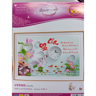 Tranh thêu cha mẹ thiên nga đồng hồ hoa sen LV3365 - kích thước: 65 * 45cm. (TRANH CHƯA LÀM)