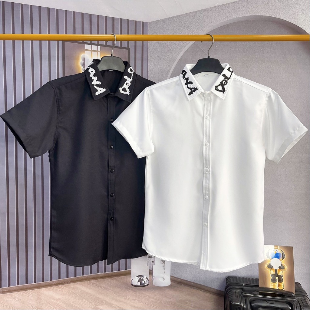 Sơ Mi Nam Ngắn Tay Thêu Chữ Cổ Chất Vải Cotton Co Giãn 4 Chiều Dày Dặn Tháng Mát Đẹp Như Hình [Clothes Boutique 1991]