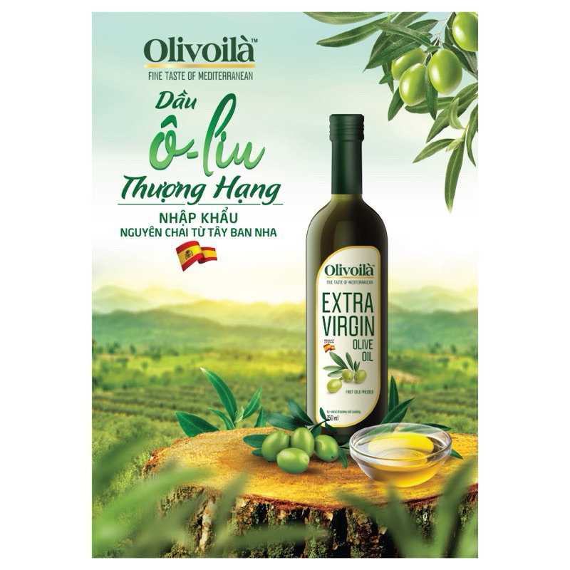 Dầu olive 100% nguyên chất Extra Virgin hiệu Olivoila chai 750ml