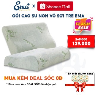 Gối cao su non người lớn EMA kèm vỏ sợi tre kháng khuẩn, thiết kế lượn sóng, chống đau cổ vai gáy