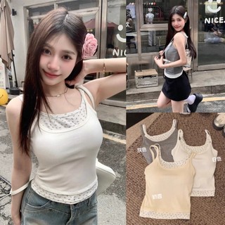 Áo 2 dây phối viền hoa nhí metwo.dearu - áo 2 dây qc cách điệu croptop có đệm mút ngực ulzzang tiểu thư hàn quốc