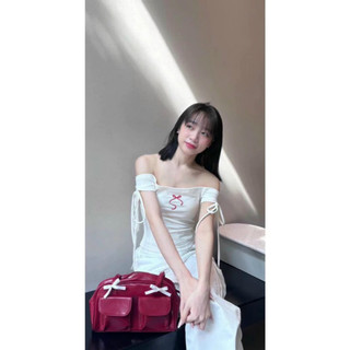 Áo kiểu croptop trễ vai phối nơ xinh xắn AS275