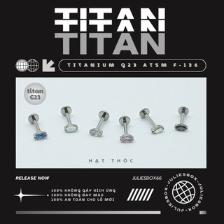 [1 CHIẾC] Khuyên tai, chất liệu titan G23 ASTM F-136 HẠT THÓC ĐÁ CZ Không Gỉ Không Kích Ứng juliesbox [XỎ]