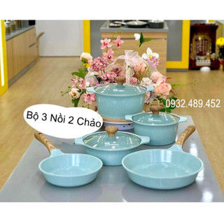 Bộ nồi chảo chống dính đáy từ 5 món xanh ngọc cao cấp