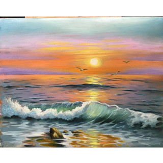 Tranh sơn dầu vẽ tay 40x50cm - hoàng hôn trên biển