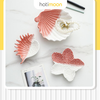 Khay gốm sứ trang trí Hatimoon đựng trang sức, nước hoa, chìa khóa, xà phòng cao cấp - màu cam