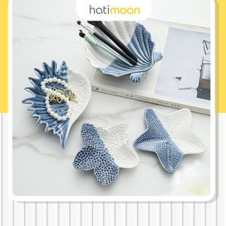 Khay gốm sứ trang trí Hatimoon đựng trang sức, nước hoa, chìa khóa, xà phòng cao cấp - màu xanh