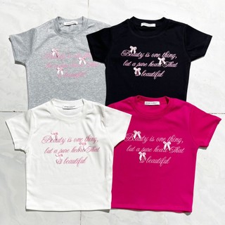 Áo croptop tay ngắn in chữ hồng đính nơ cực dễ thương , chất thun bozip dày dặn
