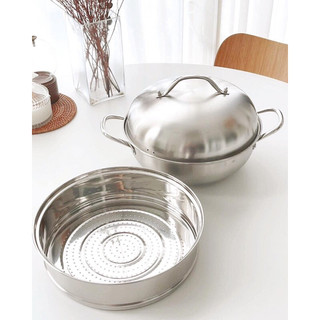 Xửng hấp Casani 2 tầng không gỉ, tầng 1 có thể xào nấu, làm xoong nồi, tầng 2 để hấp xôi, hấp cá