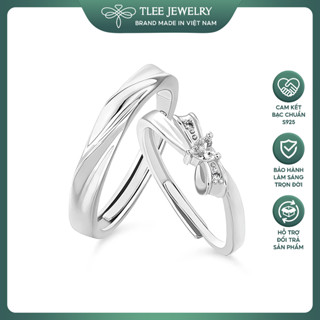 Nhẫn đôi bạc đeo nam nữ TLEE, cặp nhẫn Nơ thắt đính đá trái tim ngọt ngào bạc Ý tự điều chỉnh size TLEE JEWELRY
