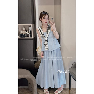 Set áo 2 dây xếp ly mix chân váy