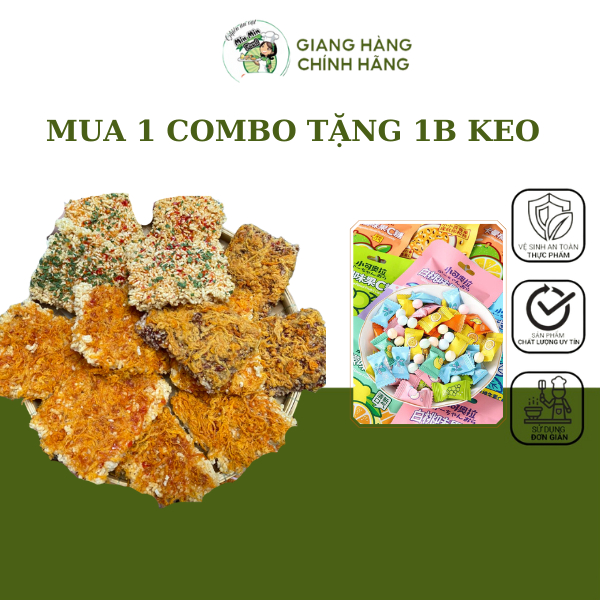 Combo 6 bịch cơm cháy mix 3 vị(mắm hành+lức chà bông+cơm nếp chà bông)siêu ngon