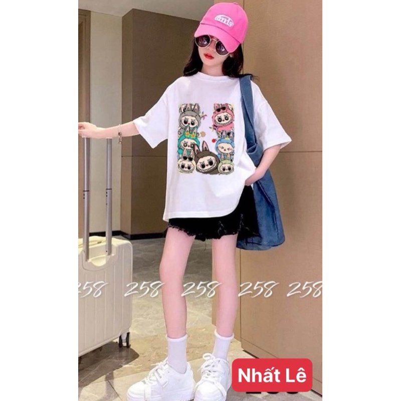 Áo thun bé gái in hình Lububu siêu hot, thun cotton mềm mịn, size 10-60kg
