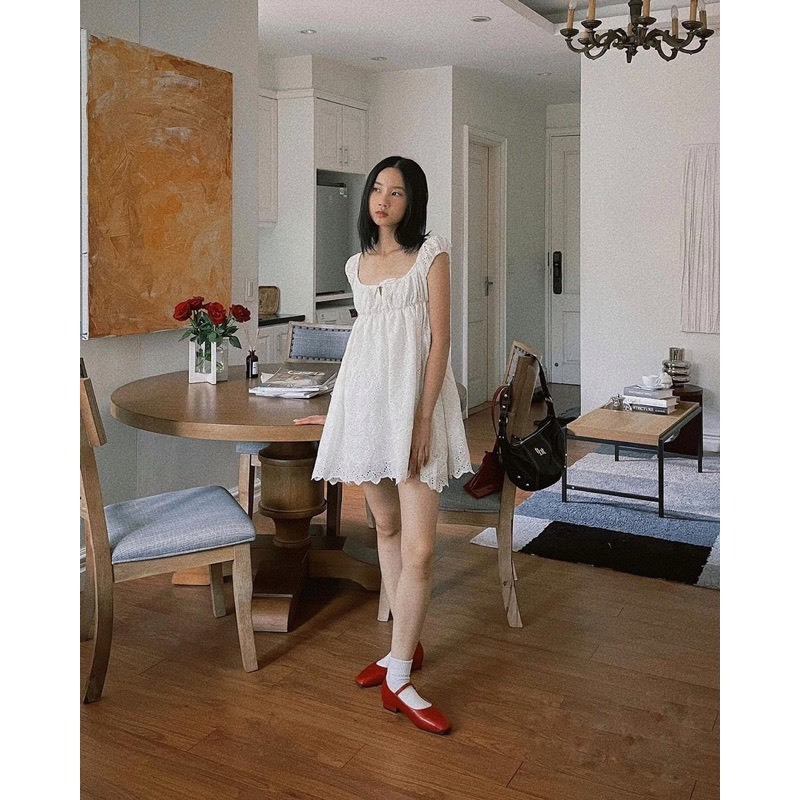 (NEW/SẴN) Váy babydoll ren xô thêu hoa dáng ngắn rút dây ngực mang 2 kiểu | BigBuy360 - bigbuy360.vn