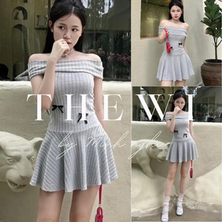 THEWI - [Tặng 2 ghim nơ] Đầm len đũa trễ vai bản to dáng ngắn nữ tính D360
