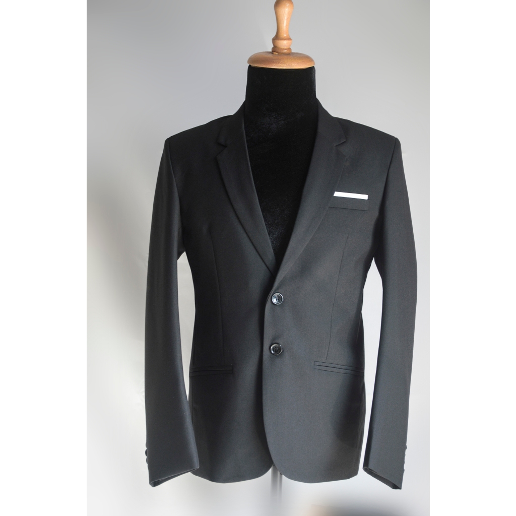 Áo khoác blazer nam 2 nút màu đen mềm mịn (miếng vải trắng có thể tháo ra hoặc nhét xuống) tặng cà vạt hộp đựng