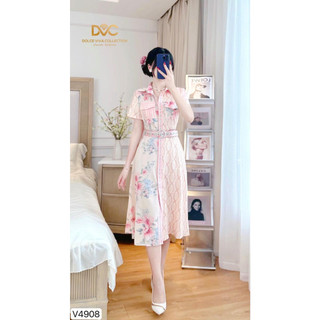 Váy, đầm thiết kế dvc nữ - váy sơ mi hồng họa tiết v4908 - dvc dolce viva collection