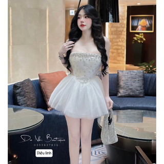 Váy Quây Cúp Đá Chân Lưới Xoè
