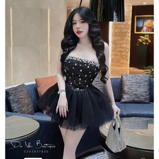 Váy Quây Cúp Đá Chân Lưới Xoè