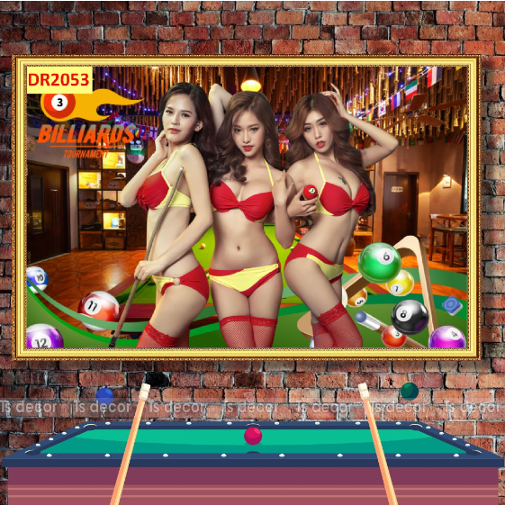 Tranh 3D Dán Tường Quán Bi-a Billiard,,,|Trang Trí Clb Bida, Cơ Thủ, Phòng Game. (Tặng Kèm Keo Dán).