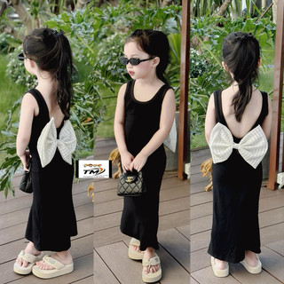 Váy dây dáng dài ôm body cho bé 🎁 mua 1 tặng 1 🎁 váy body khoét lưng đính nơ to tiểu thư cho bé gái