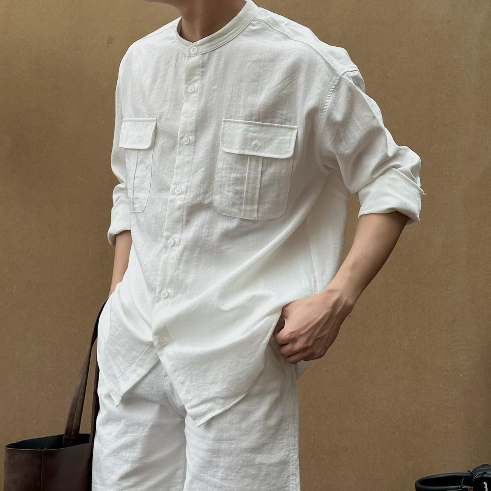  Siêu Hot Áo Sơ Mi Linen Oxford Dài Tay Đũi Nam Trắng Đen Boy Local Brand Sơn Tùng MTP Cổ Tàu Nam 2 Túi Ngực Hotstore 