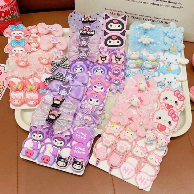 KT10 Set 16 Dây Cột Tóc Kuromi Hoạt Hình Siêu Kute, Dây Buộc Tóc Cao Su Co Giãn Dễ Thương Cho Bé Gái
