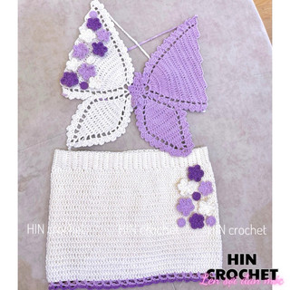 HIN crochet- Set len móc thủ công butterfly bikini handmade