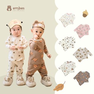 Bộ Quần Áo Thu Đông Dài Tay Embes Cho Bé Trai Bé Gái Chất Cotton In Họa Tiết Size Từ 8kg Đến 17kg