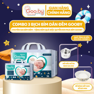  Combo 3 bịch Tã/bỉm dán Gooby Premium ban đêm, siêu thấm hút, chống trào 12h, size NB/S/M