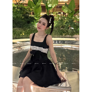Váy Gấm 2 Dây Phối Ren Quế Chi