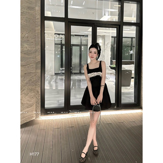 Váy Gấm 2 Dây Phối Ren Quế Chi