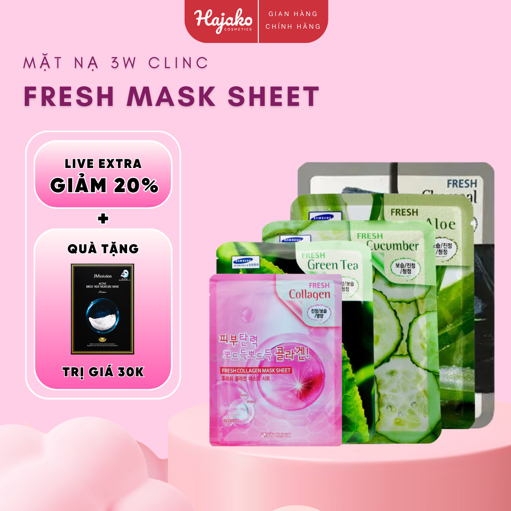 Mặt Nạ Dưỡng Ẩm Sáng Da 3W Clinic Chiết Xuất Tự Nhiên Sáng Da, Phục Hồi Da, Chống Lão Hoá 23G Hajako