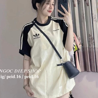 Áo phông adidas logo thêu chất cotton co giãn 4 chiều - áo thun adidas nam nữ phối 2 màu đen trắng phong cách boy phố