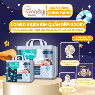  Combo 4 bịch Tã/bỉm quần Gooby Premium-Chuyên gia bỉm đêm, chống trào 12h, size M/L/XL/XXL