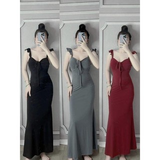 🛒 Đầm Hai Dây Bèo Cánh Tiên - Cổ Vuông Cột Dây - Dài Maxi Ôm Body Sexy - Tiểu Thư Bánh Bèo Cute Sang Chảnh Đi Chơi Tiệc