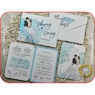 Thiệp cưới chibi ép kim hoa văn 12sl07