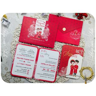 Thiệp cưới ép kim hoa văn chibi 12sl09