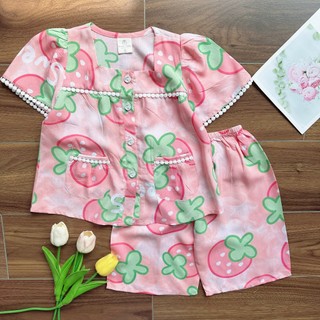 Sale lẻ size bộ tay ngắn quần lửng cho bé gái 10kg-30kg cổ vuông cài nút